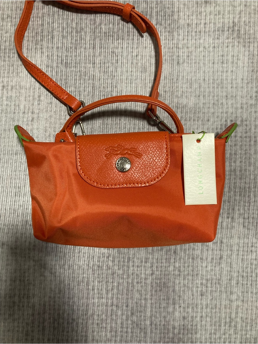 Longchamp Small Mini Crossbody Bag in Orange with Green Trim